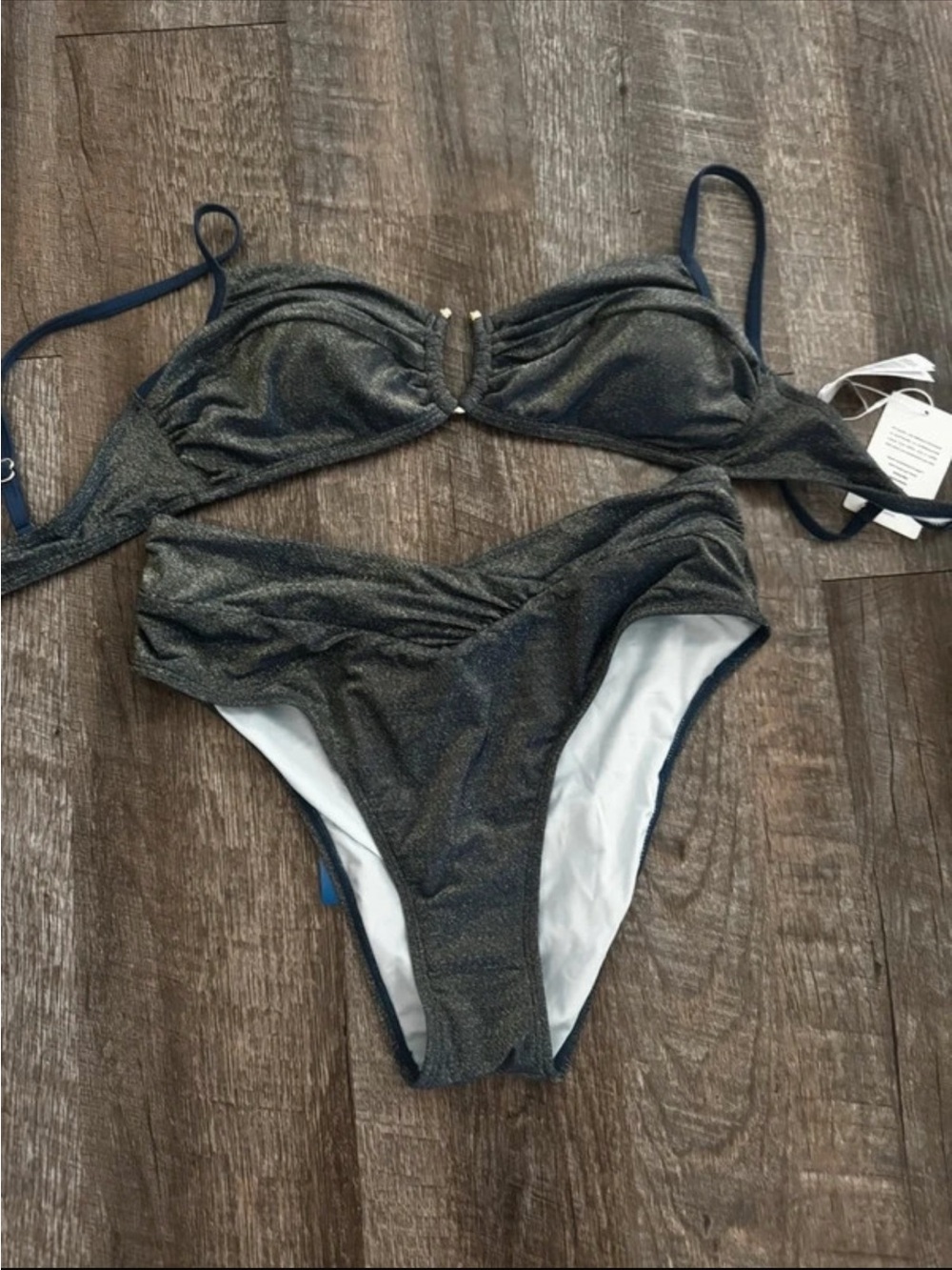 Shimmery Blue Two-Piece Bikini Set - High Waist Women Swim